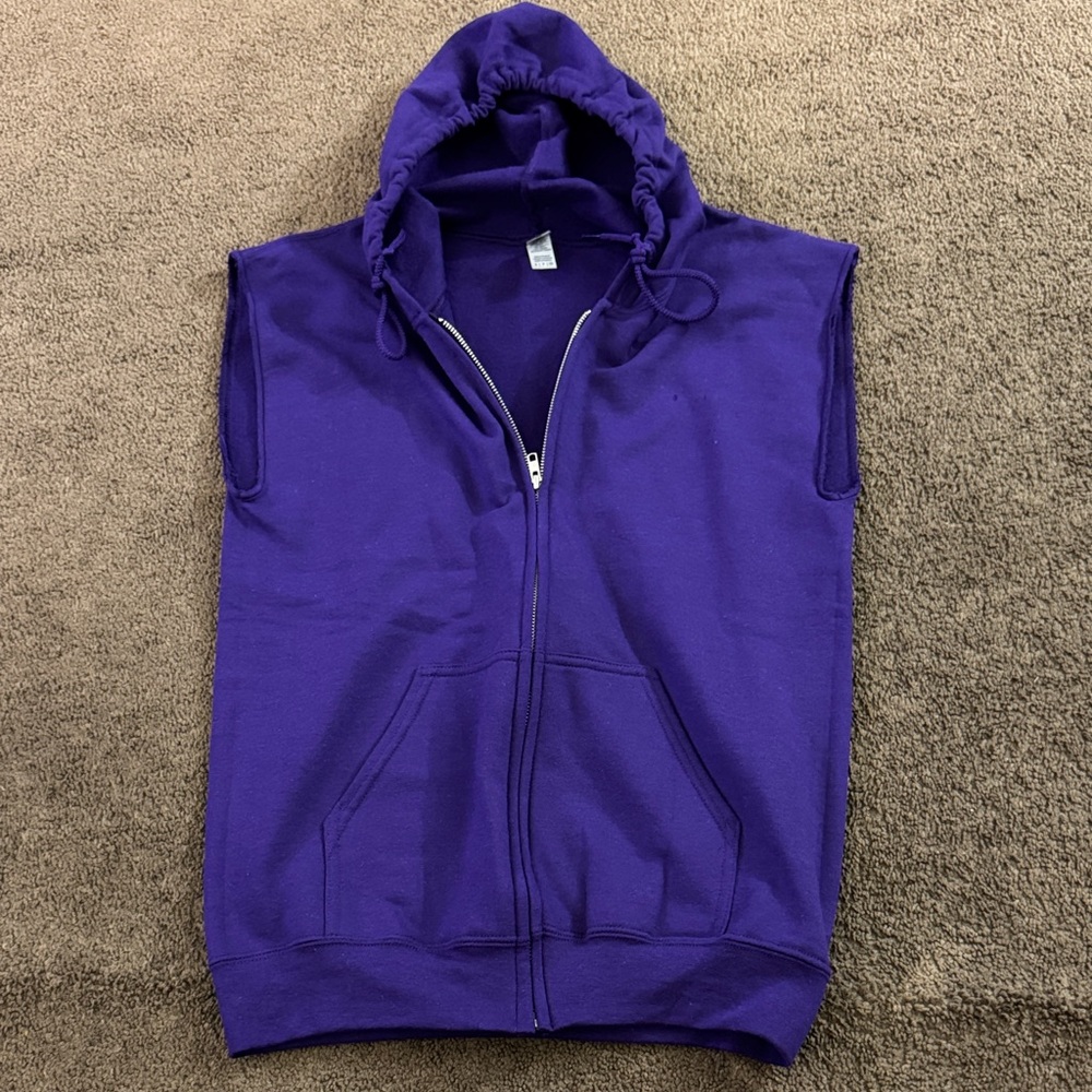 Gildan Purple Sleeveless Zip Hoodie